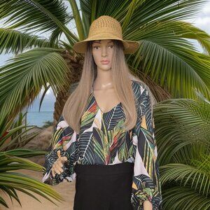 SHEIN Tropical Print V-Neck Balloon-Sleeve Blouse: 1X